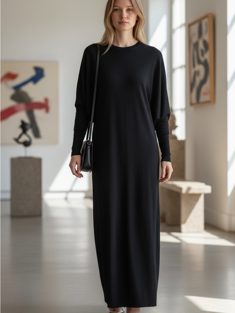 Zara Black Long-Sleeve Maxi Dress